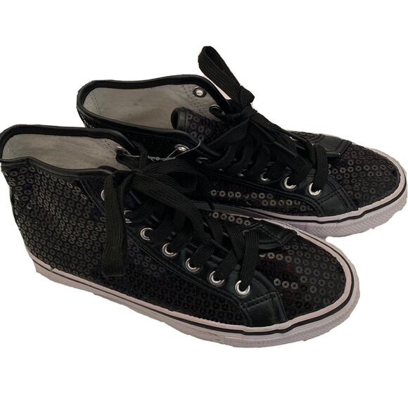 6M Balera Girls Hip Hop Black Sequin High Top Sneakers - Picture 3 of 11